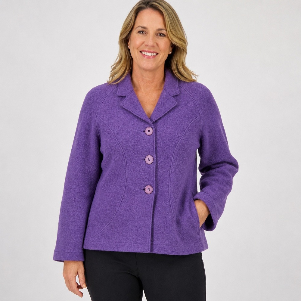 Bloomingdale's Purple 100% Wool Button Jacket Blazer Women's 12P Petite